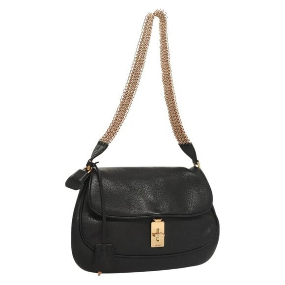 PRADA Chain Shoulder Bag Leather Black Gold Auth - Picture 1 of 15